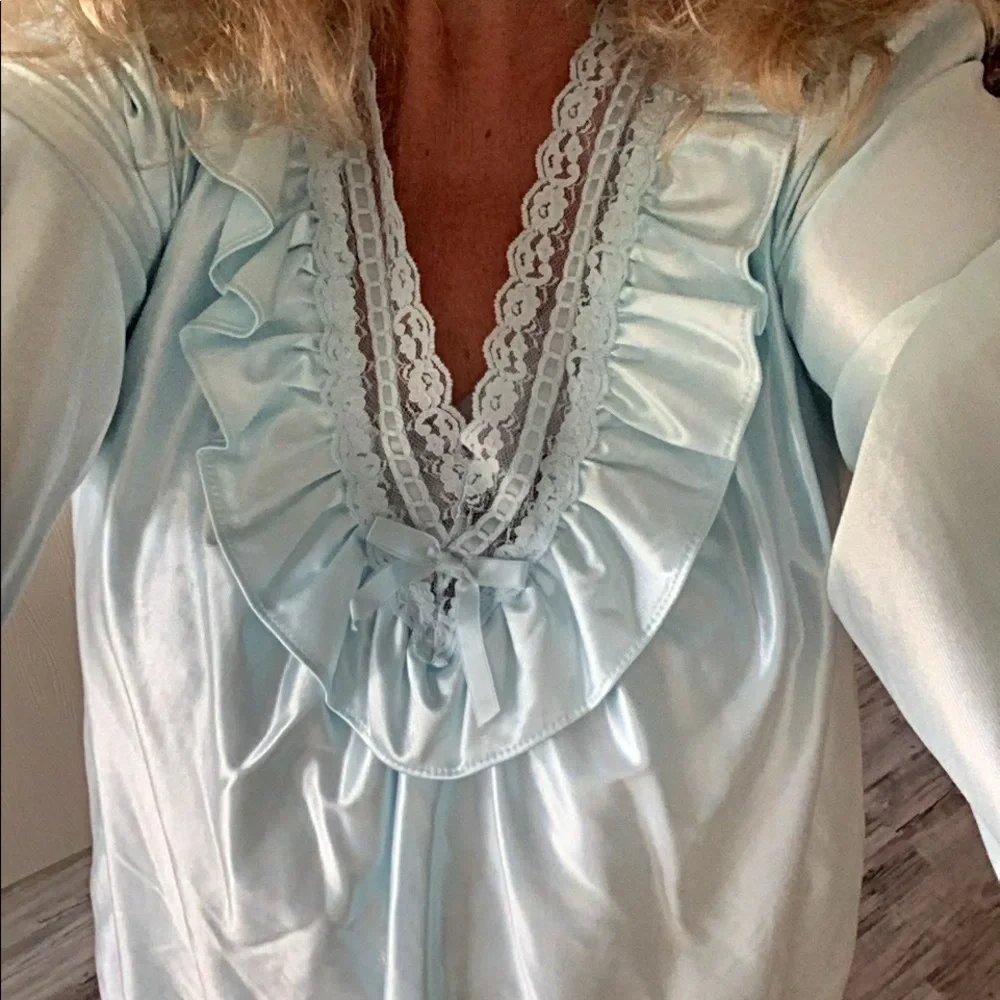 STARDUST Vintage satin babydoll nightgown Balloon Sleeves M lace🌷soft pretty